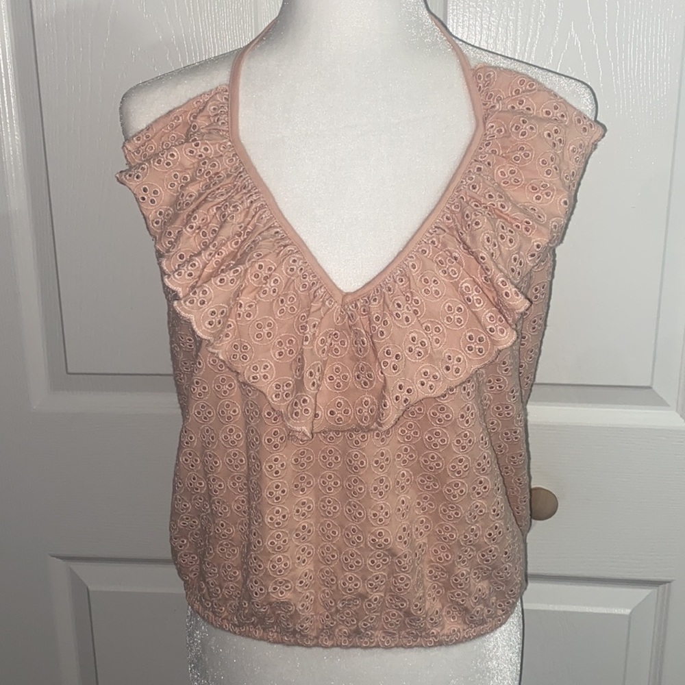 Express Ruffle Halter Top Peach - Picture 9 of 11